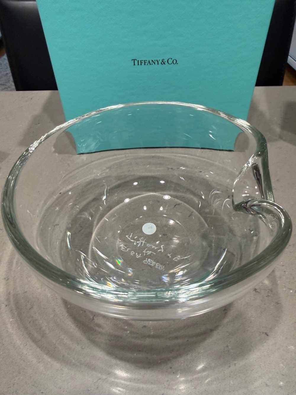 Tiffany & Co. Elsa Peretti Clear Glass Thumbprint Bowl 7 Inch. new/unused w/ box